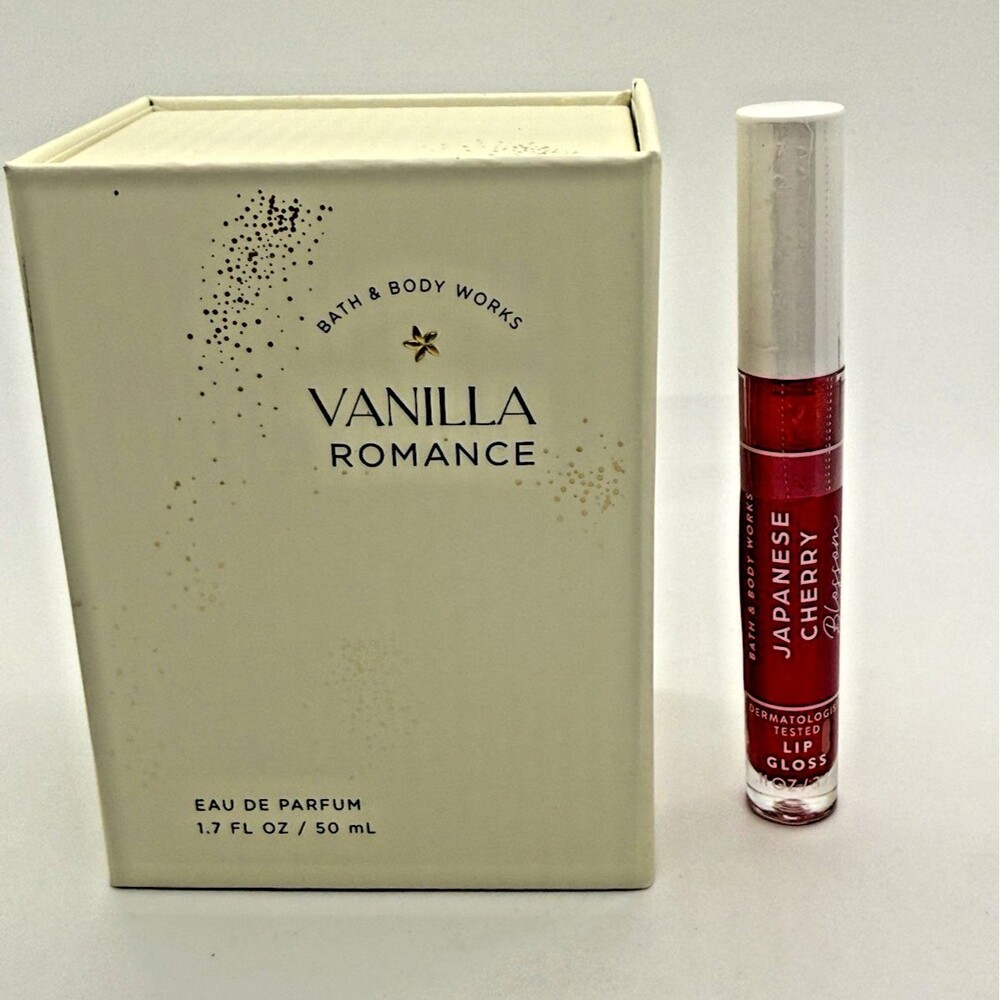 Bath & Body Works Vanilla Romance EDP 1.7 oz + Japanese Cherry Lip Gloss Set New